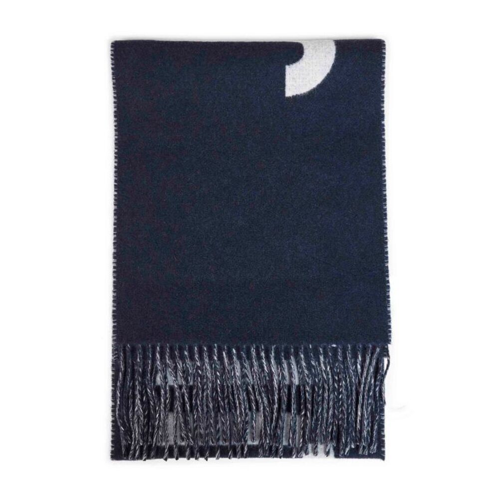 Jacquemus Men Navy Blue Wool The Jacquemus Fringe Logo Scarf<Br/>
